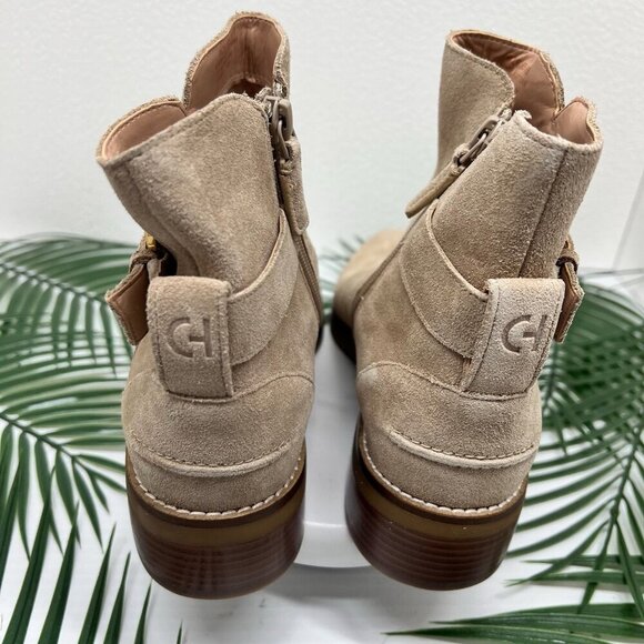Cole Haan Tan Suede Hampshire Almond Toe Buckle Zip Ankle Boots Size 8.5B NWOB - Picture 9 of 14